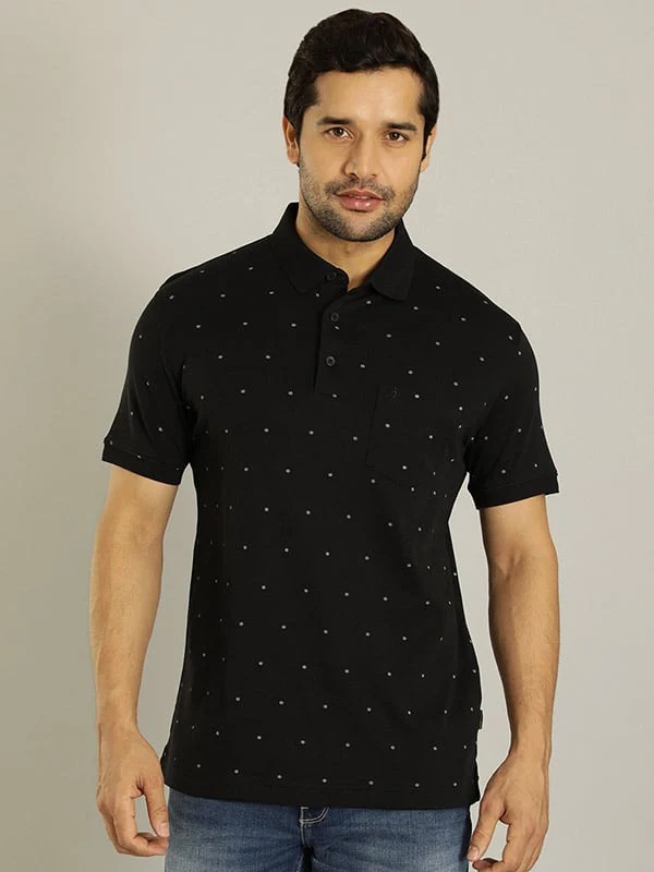 Indian Terrain Men's Half Sleeve Regular Fit Black Polo T-Shirt